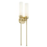 Brezton 2 Lamp Long Wall Light, Brushed Brass, Frosted Glass, 14cm Wide