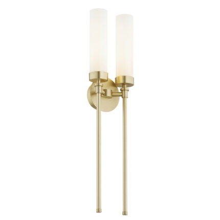 Brezton 2-Light Wall Sconce, Frosted Glass, Brushed Brass