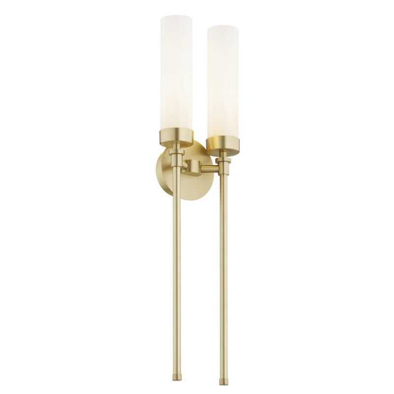 Brezton 2-Light Wall Sconce, Frosted Glass, Brushed Brass