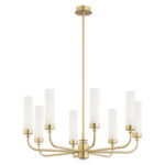 Brezton 8 Lamp Chandelier,Brushed Brass, Milk Glass, 65cm Wide
