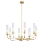 Brezton 8 Light Chandelier,Brushed Brass, Ribbed Glass, 65cm Wide