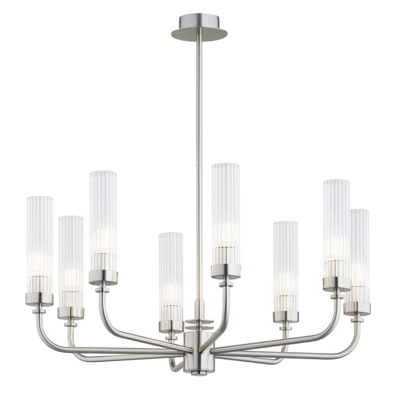 Brezton 8-Light Chandelier, Glass, Galvanized Steel