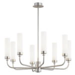 Brezton 8 Light Chandelier, Brushed Nickel, Milk Glass, Steel, 65cm Wide