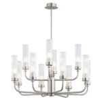 Brezton 12 Light Armed Chandelier, Brushed Nickel, Two Tiers, Ribbed Glass, 65cm Wide