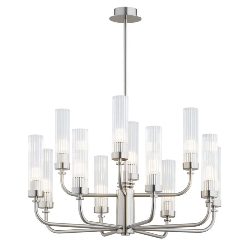 Brezton Chandelier 12-Light, Glass, Galvanized Steel