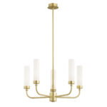 Brezton 5 Light Chandelier, Brushed Brass, Milk Glass, 50cm Wide