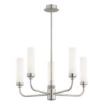 Brezton 5 Lamp Chandelier, Brushed Nickel, Milk Glass, Steel, 50cm Wide