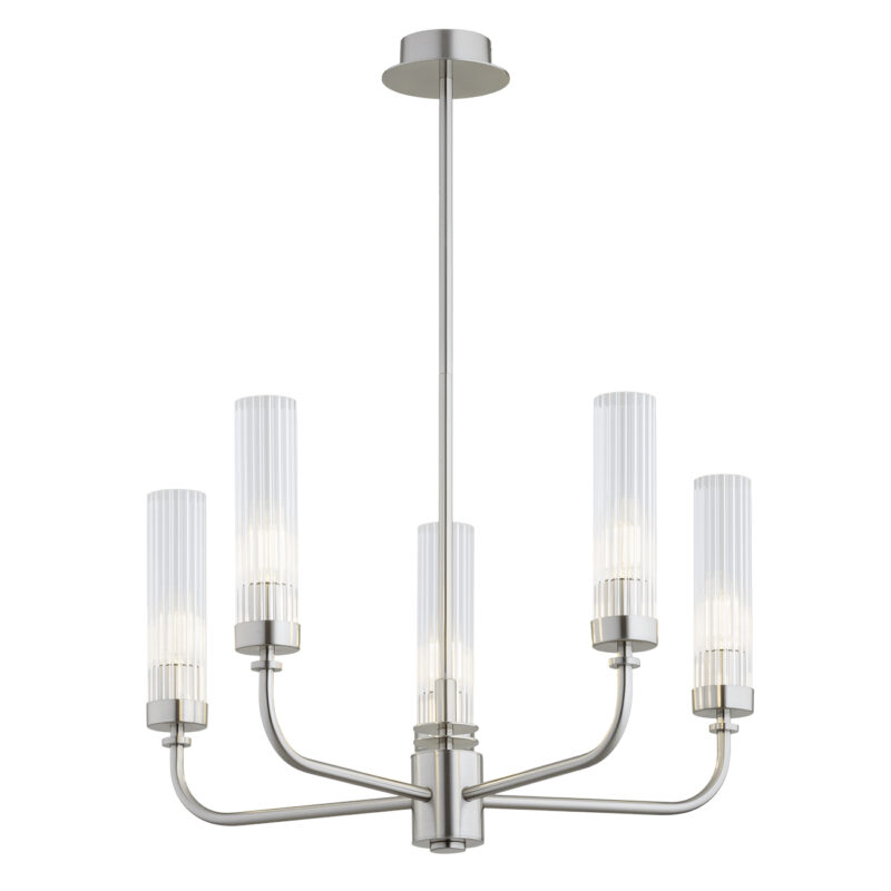 Brezton Chandelier 5-Light, Glass, Galvanized Steel
