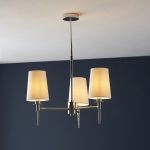 Lilt Rod Chandelier, Chrome Nickel, 3 Arm, White Shades, 55cm