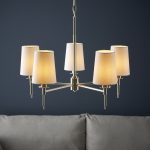 Lilt Chandelier, Chrome Nickel, 5 Arm, Vintage White Shades, 60cm