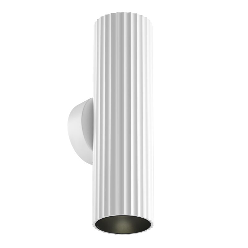 Calipso White Up And Down Tube Wall Lamp, Ribbed Metal, GU10, 20cm Height