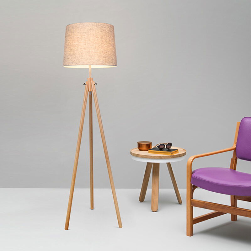 Calvin Beige Floor lamp, Metal and wood Image 2