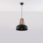 Kaska Black Pendant Light, Wood & Metal, 1 Lamp, 30cm Diameter
