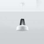 Kaska White Pendant Lamp, Black Natural Wood, Metal, 1 Light, 30cm Diameter