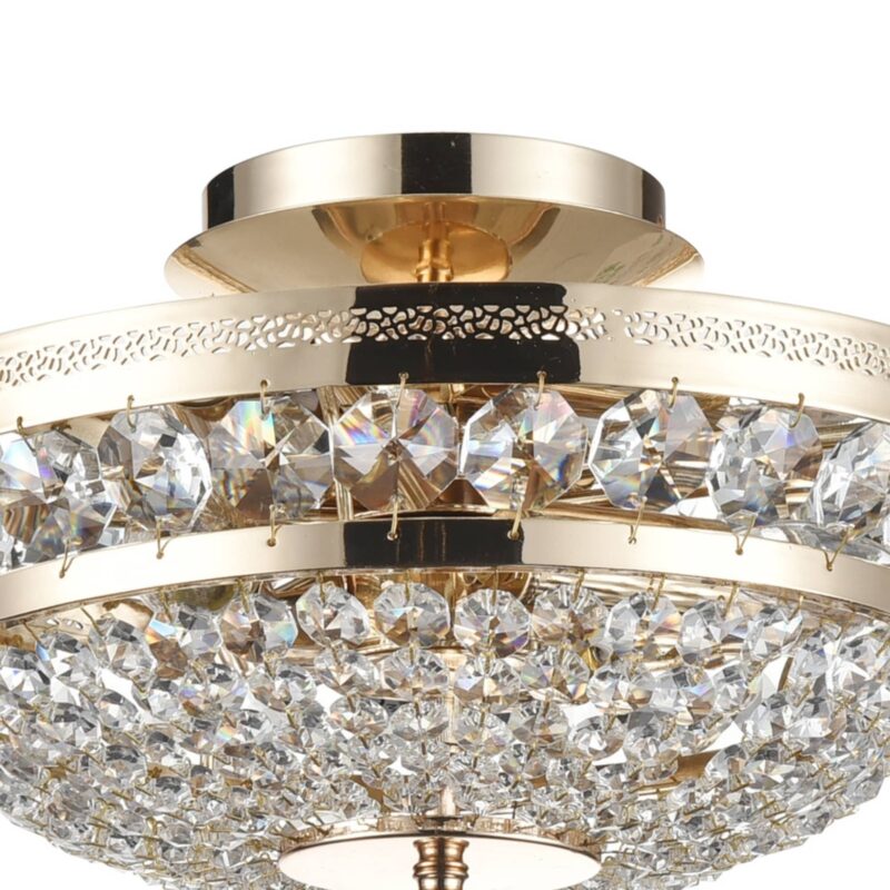 ottilia gold ceiling light, 3 lamp, semi flush, metal, crystal, 32cm wide