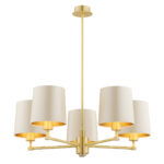 Ceton 5 Light Chandelier, Brass, Beige Shades, 66cm Width
