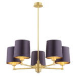 Ceton 5 Lamp Chandelier, Brass, Plum Purble Shades, 66cm Width