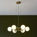 Nexus Chandelier, 6 Light, Round Glass, Brass, 59.5cm
