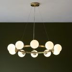 Nexus Large Chandelier, 10 Lamps, Round Glass, Brass, 91.7cm