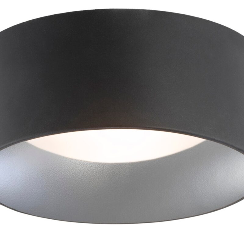 hito flush ceiling light, black fabric drum shade, 2 light, 35cm width