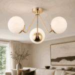 Tom Brass Semi Flush Ceiling Light, 3 Lamp, Metal, Opal Glass, 51cm Wide