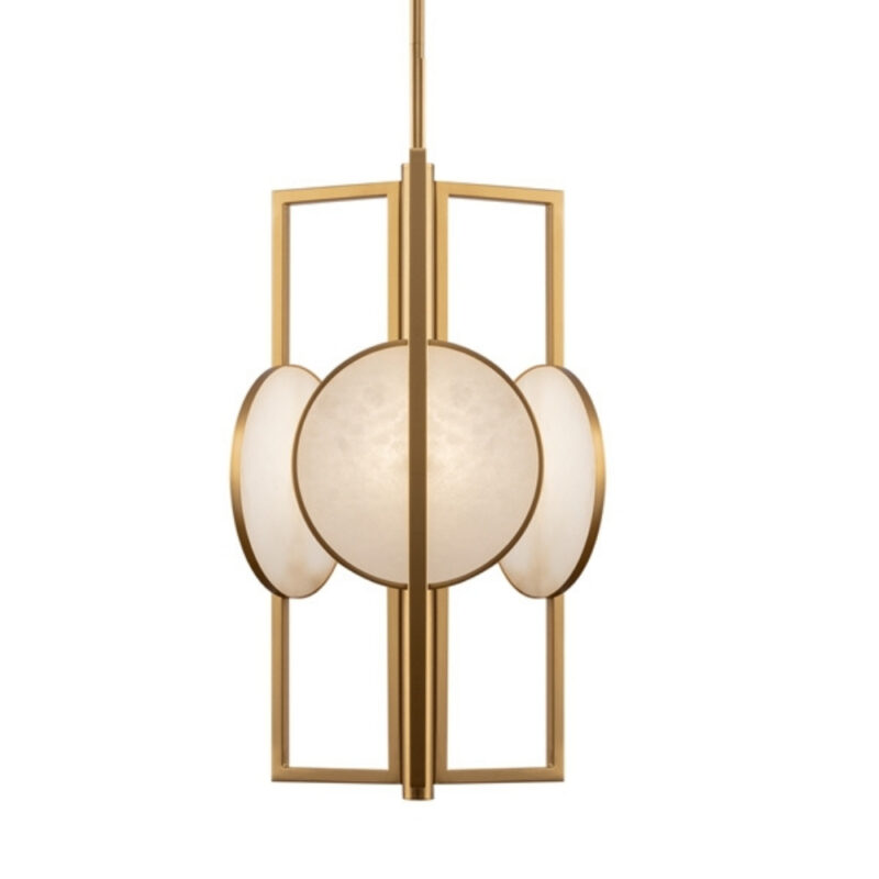marmo alabaster pendant lamp, 3 light, brass metal, 30.5cm diameter