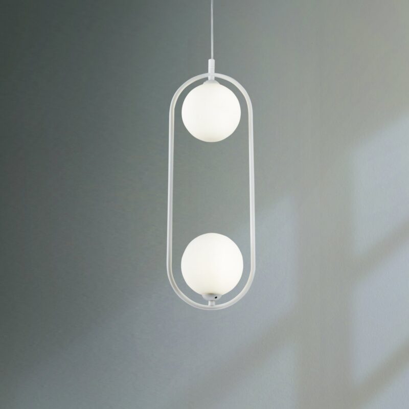 ring white pendant light, 2 light, opal glass, metal, 17cm wide
