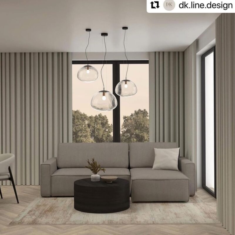 rini large pendant lamp, clear glass, black & brass, 40cm width