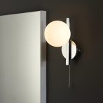 Ando IP44 Wall Light, Chrome, Opal Glass, Pull Cord Switch