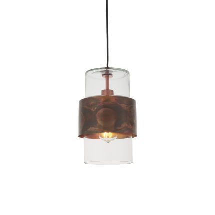 Zoomed in view of bottom half of Leo Copper Pendant Light, Copper, Clear Glass, 1 Lamp, 19.5cm on white background.