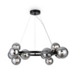 Dallas 11 Light Bubble Chandelier, Smoked Glass, Black Metal, 67cm Wide