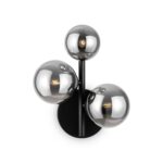 Dallas 3 Light Wall Lamp, Smoked Glass, Black Metal, 20cm Wide