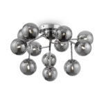Dallas 12 Light Ceiling Lamp, Smoked Glass, Chrome Metal, 60cm Wide