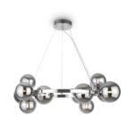Dallas 11 Lamp Chandelier, Smoked Glass, Chrome Metal, 67cm Wide