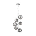Dallas 6 Lamp Pendant Light, Smoked Glass, Chrome Metal, 29cm Wide