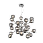 Dallas 24 Light Chandelier Lamp, Smoked Glass, Chrome Metal, 65cm Wide
