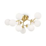 Dallas 12 Light Ceiling Lamp, White Glass, Gold Metal, 60cm Wide