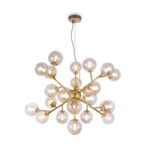 Dallas 24 Lamp Chandelier Light, Amber Glass, Gold Metal, 65cm Wide