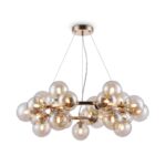 Dallas Bubble Chandelier, Amber Glass, 25 Lamp, Gold Metal, 69cm Wide