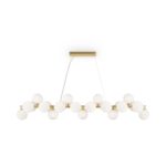 Dallas 25 Light Linear Pendant Lamp, White Glass, Gold Metal, 125.cm Length