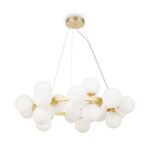 Dallas 25 Light Bubble Chandelier, White Glass, Gold Metal, 69cm Wide