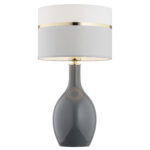 Eja Grey Glass Table Lamp, White & Brass Lampshade, 30cm Width