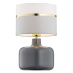 Eja Grey Table Lamp, White & Brass Lampshade, Glass, 25cm Wide