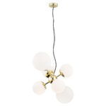 Elite 6 Light Pendant Lamp, Opal Glass, Brass, 70cm Width