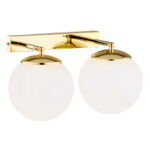 Elite IP44 Brass Double Wall Light, Opal Glass, 50cm Width