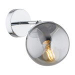 Elite Single IP44 Wall Light, Chrome, Grey Glass, 15cm Width