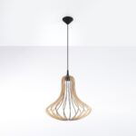 Aleyza Wood Pendant Lamp, Black Suspension, 1 Light, 41cm Width