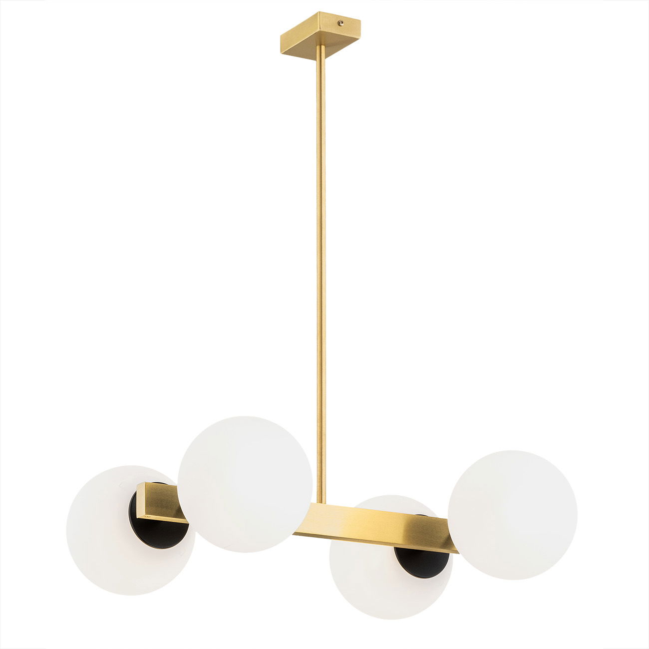 AL1N7F0T7 - Main Image - Emont Pendant Lamp, 4 Light Emont 4-light pendant lamp with opal glass globes and brushed brass frame.