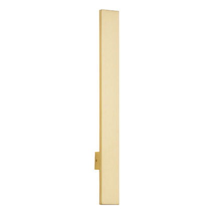 Emont vertical linear LED wall light with brass finish and integrated 3000k warm LED strip.