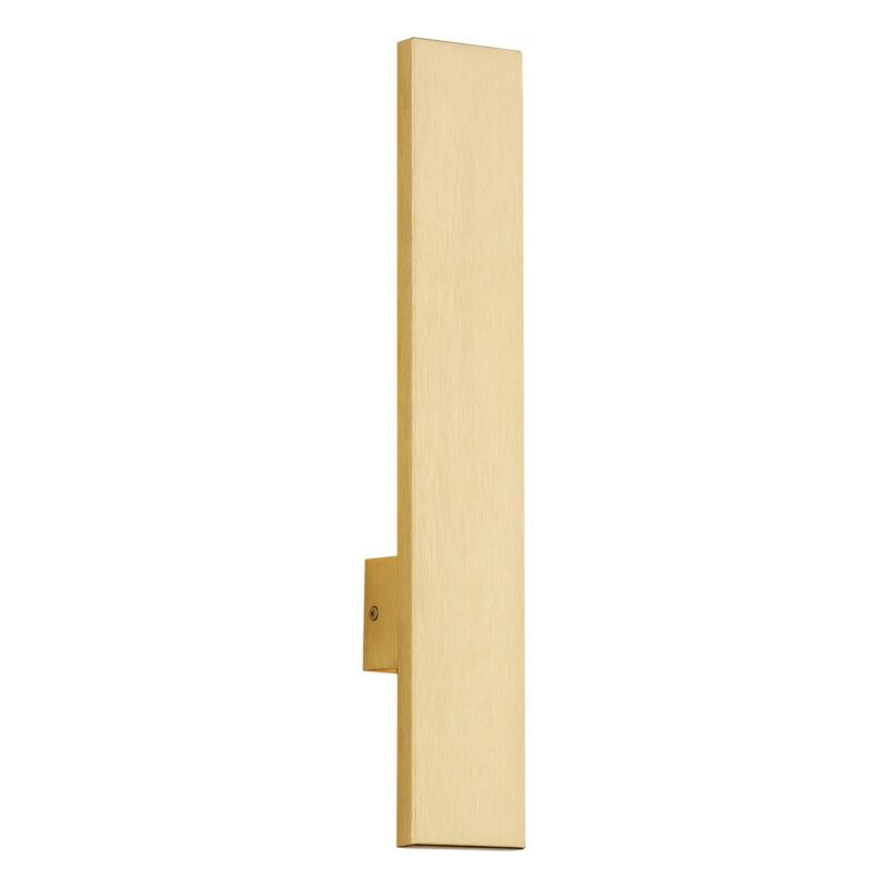Emont vertical linear LED wall light with brushed brass finish and integrated warm LED strip.
